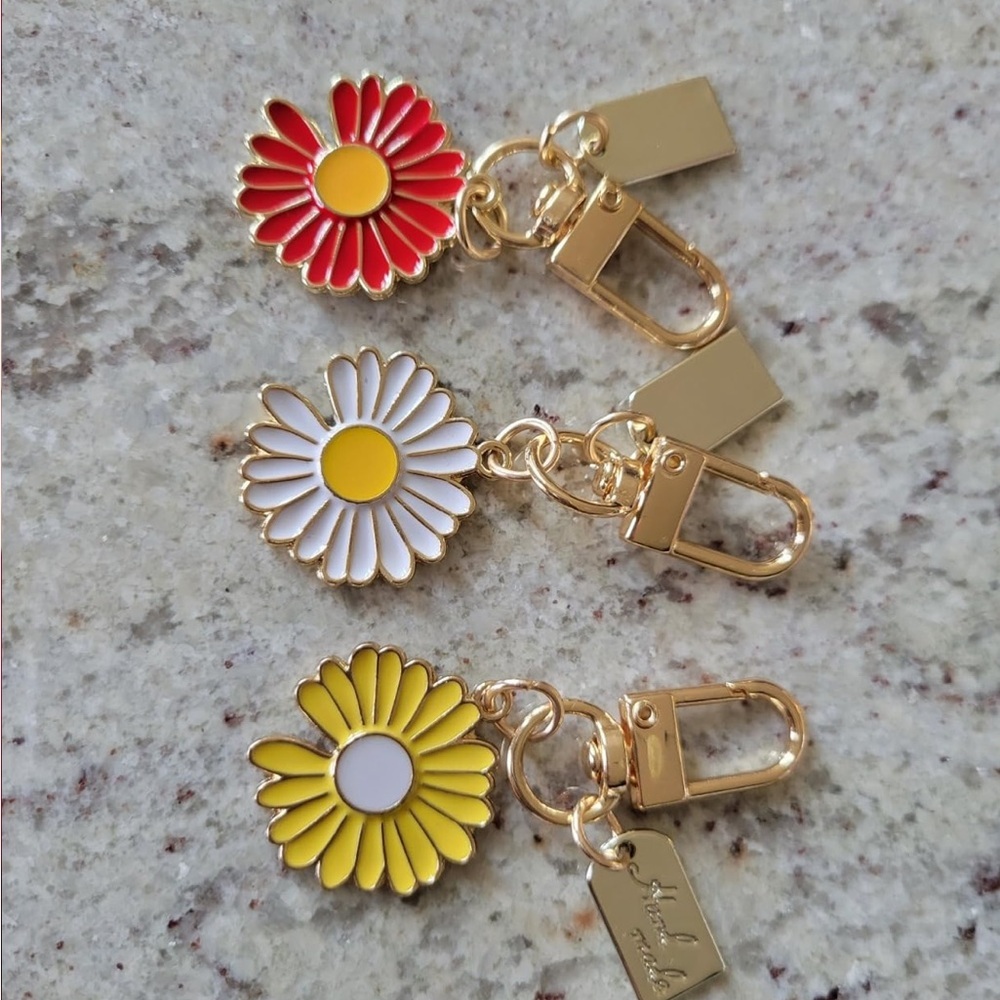 Daisy purse charms set of 3 with gold hardware for purse accessories